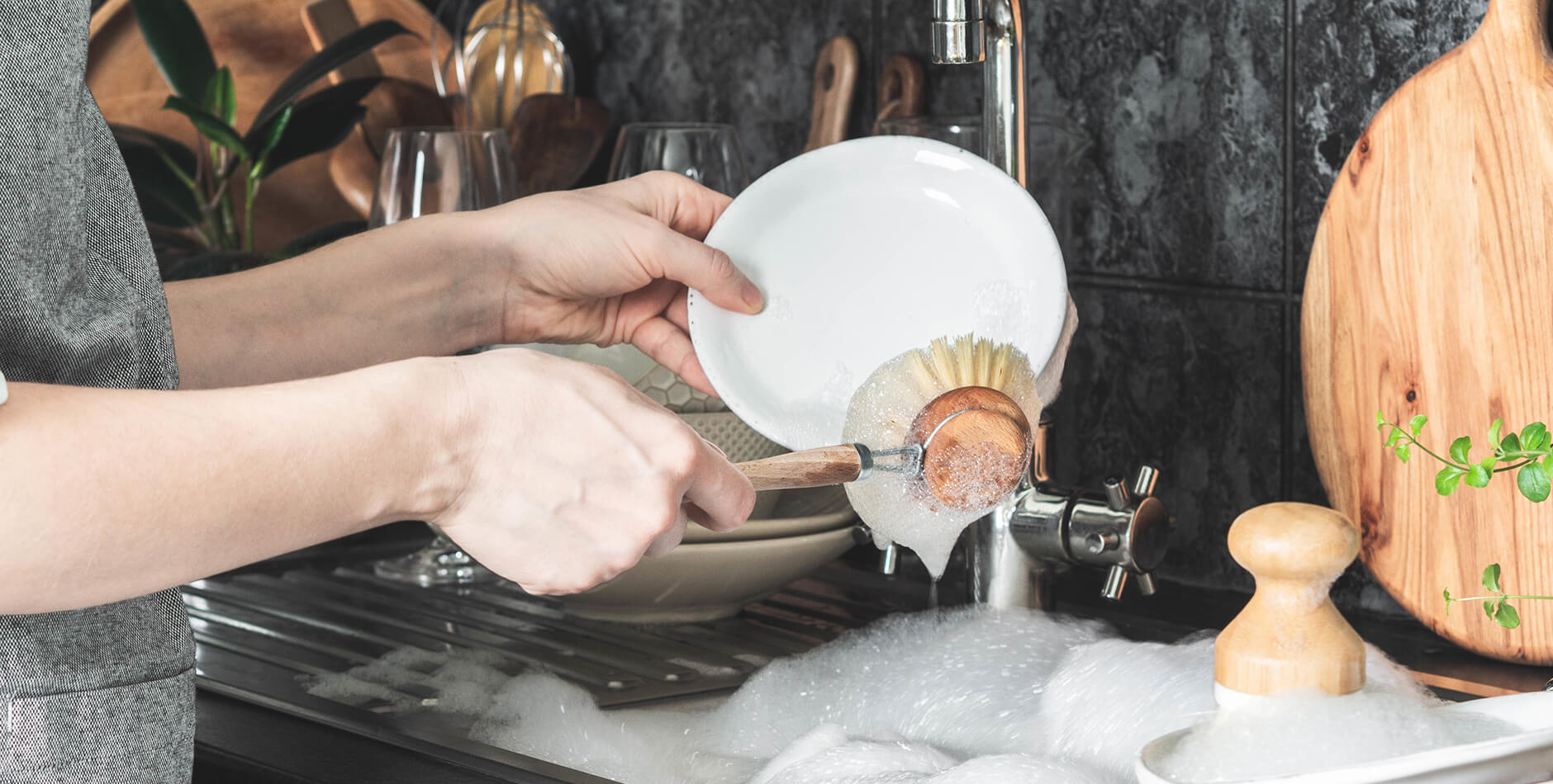 Doing dishes after hosting a get-together!